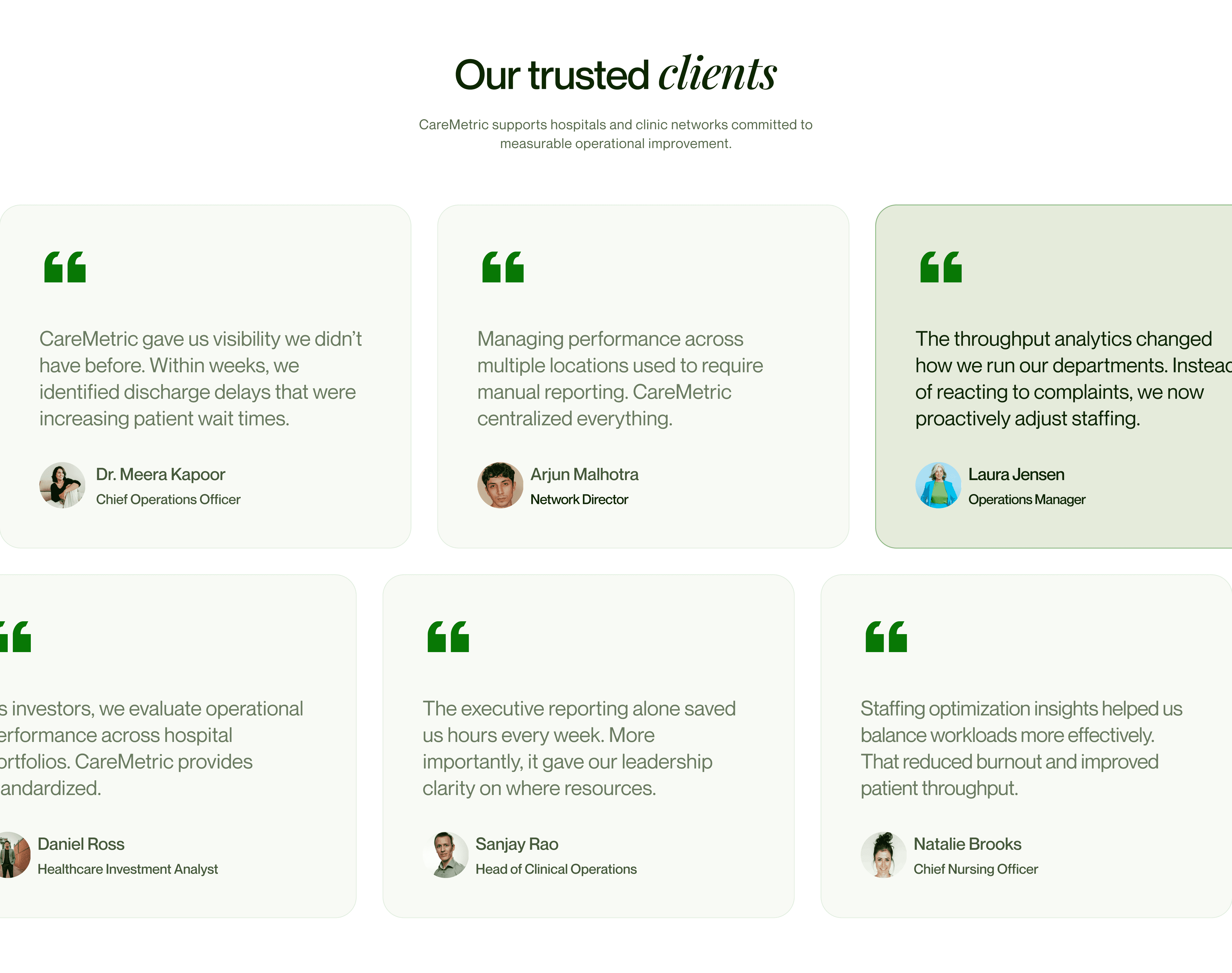 CareMetric Testimonials Screen