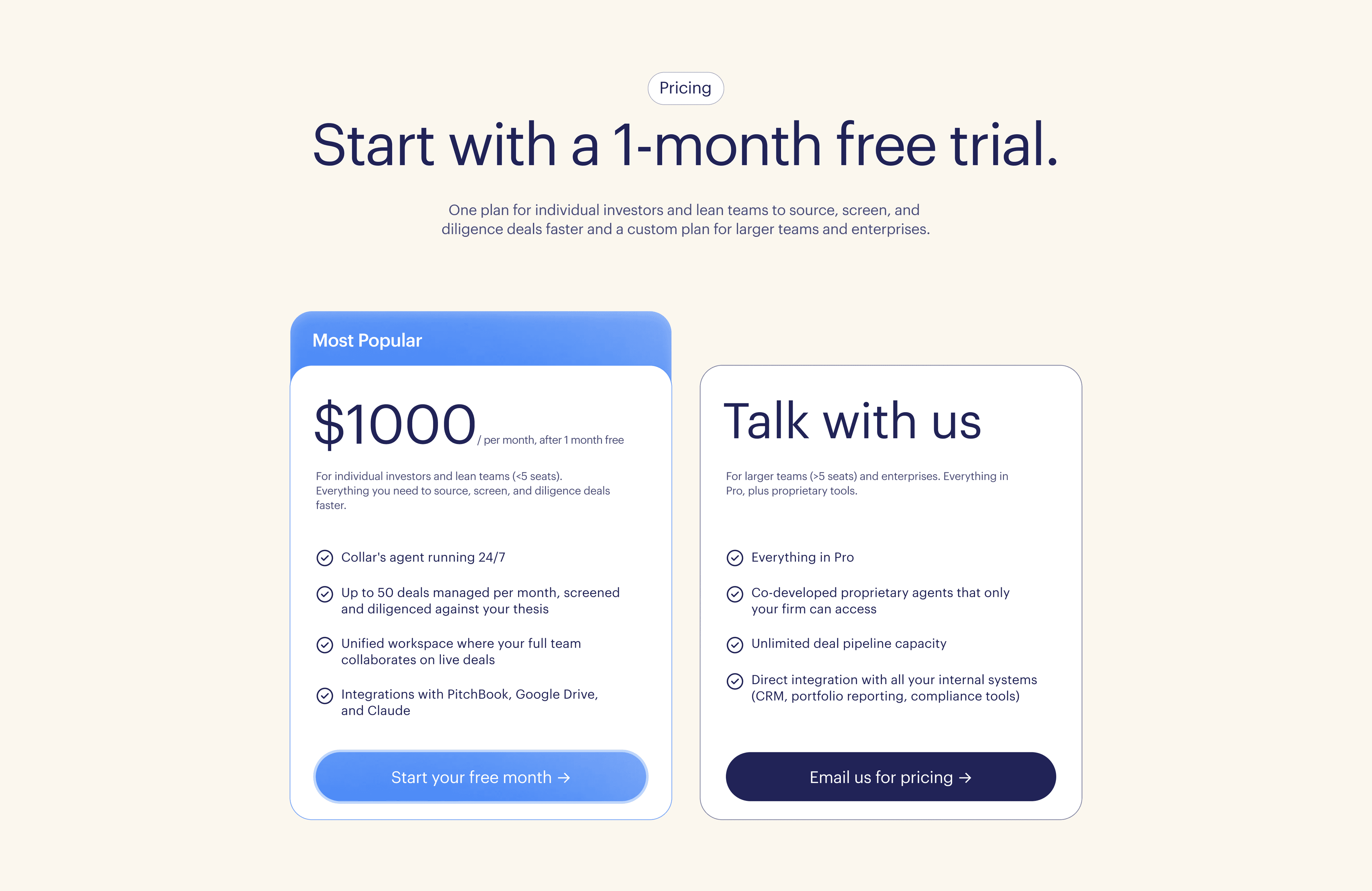 Collar Pricing Screen